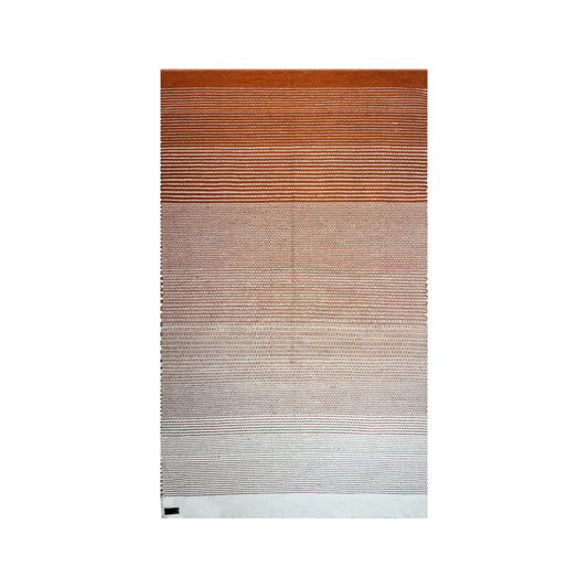 A textured fabric or wall covering featuring horizontal stripes in varying shades of brown and beige, creating a gradient effect from dark to light.